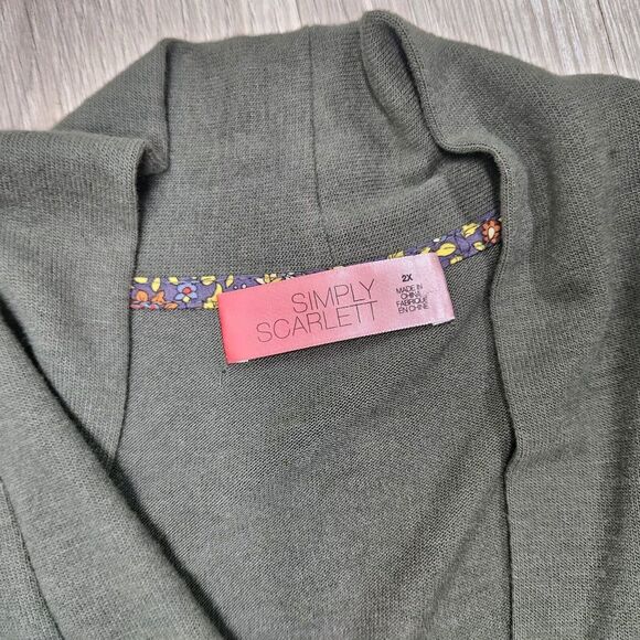 SIMPLY SCARLETT Womens Green Open Front Lightweight Longsleeve Cardigan Sweater - Picture 6 of 7